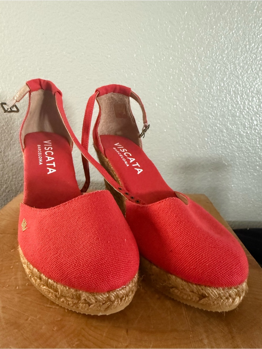 Red Canvas Espadrille Wedge - Women's Slip-On (Made in Spain)